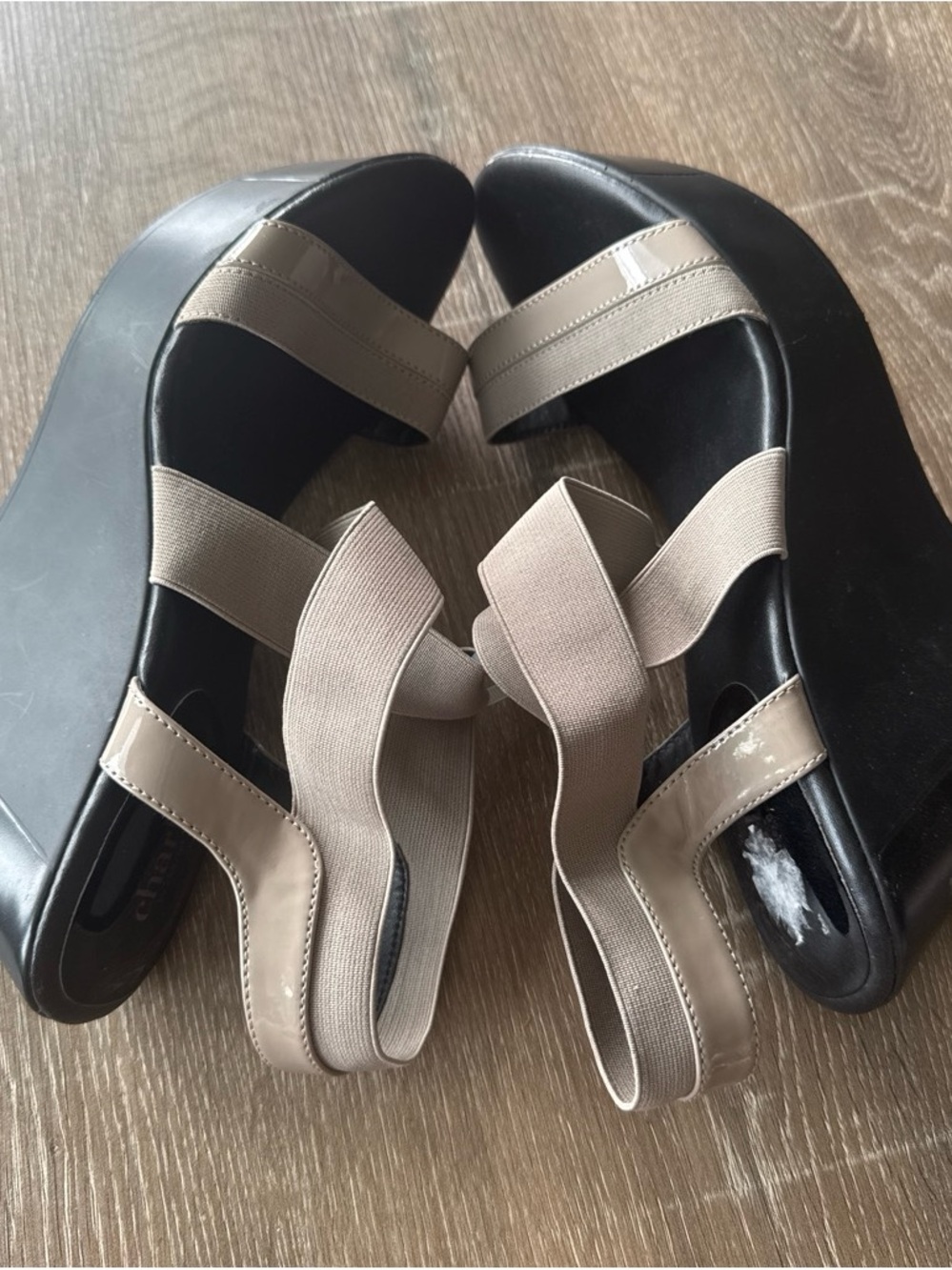 Charles By Charles David Taupe Elastic Strap Platform Wedges